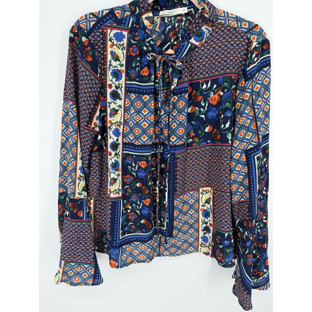 Hazel Patchwork Print Bell Sleeve Blouse Top M Boho Anthropologie Keyhole Retro - Picture 3 of 7